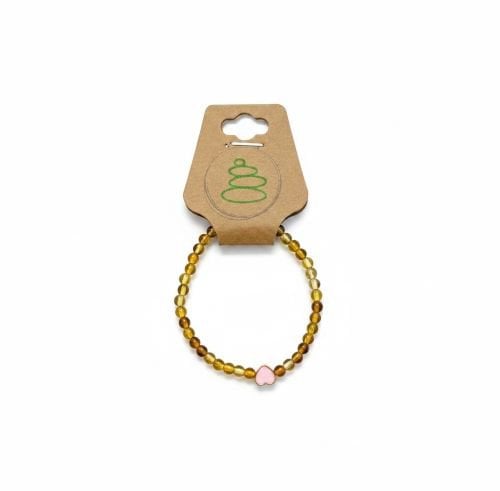 Kinderarmband natuursteen Amber 4 mm met hartje (16 cm)