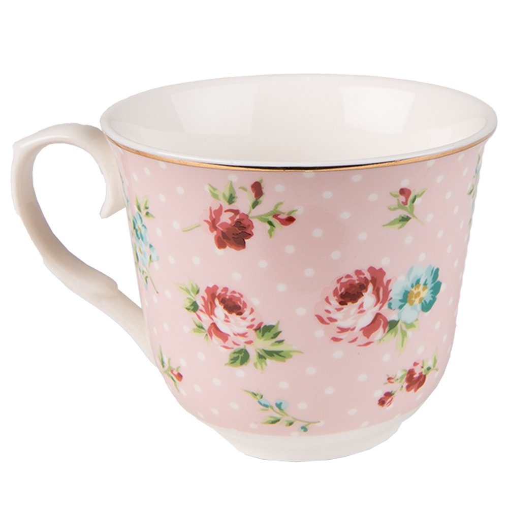 Kop en Schotel 250 ml Roze Porselein Bloemen Servies