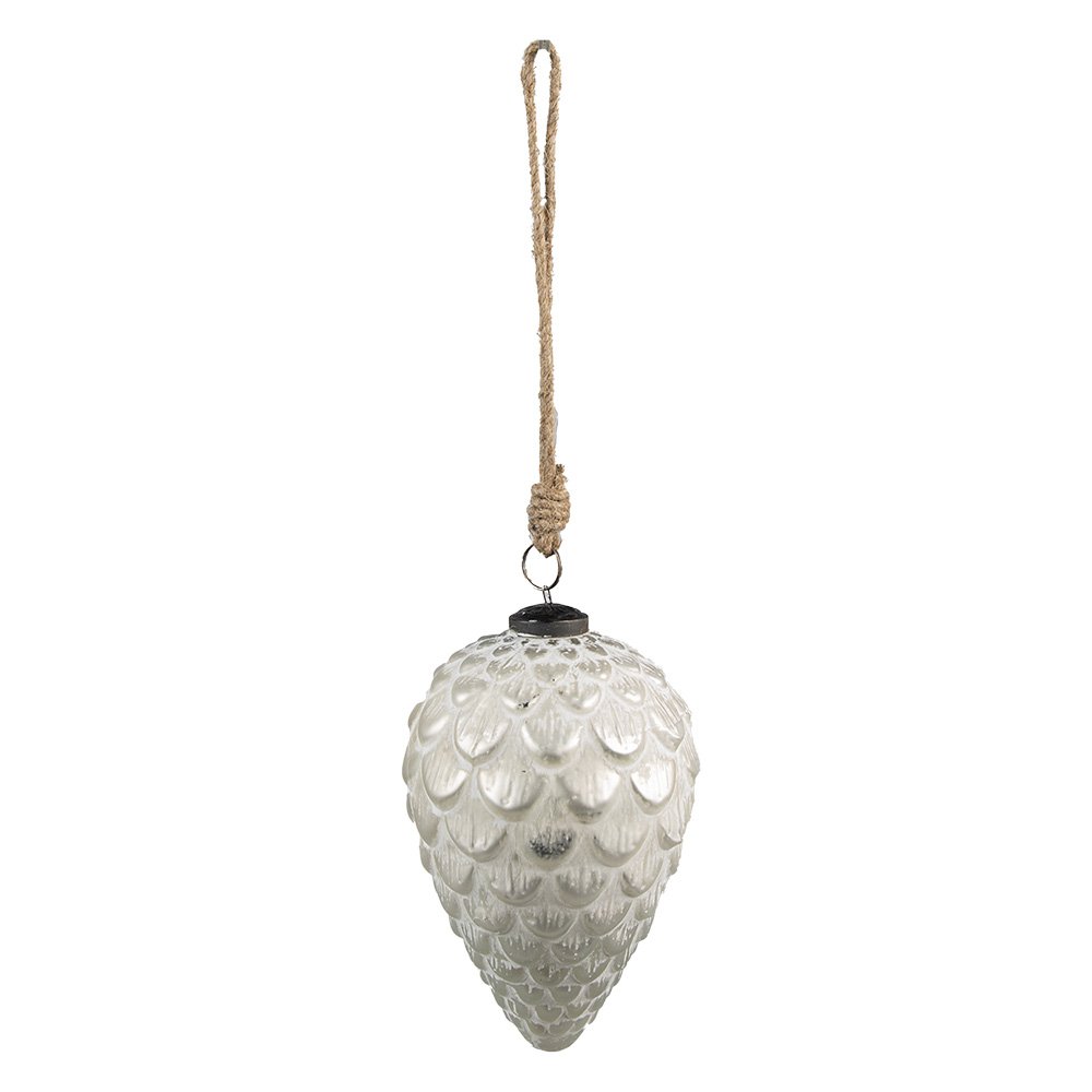 Kerstbal Ø 10 cm Zilverkleurig Wit Glas Kerstdecoratie