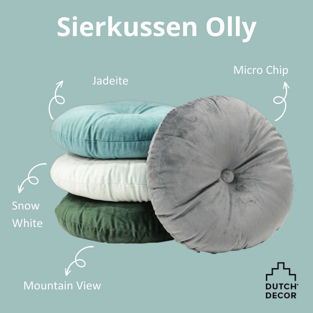 Dutch Decor Olly - Kussen Ø38 cm - Rond fluweel - Jadeiet - Groen