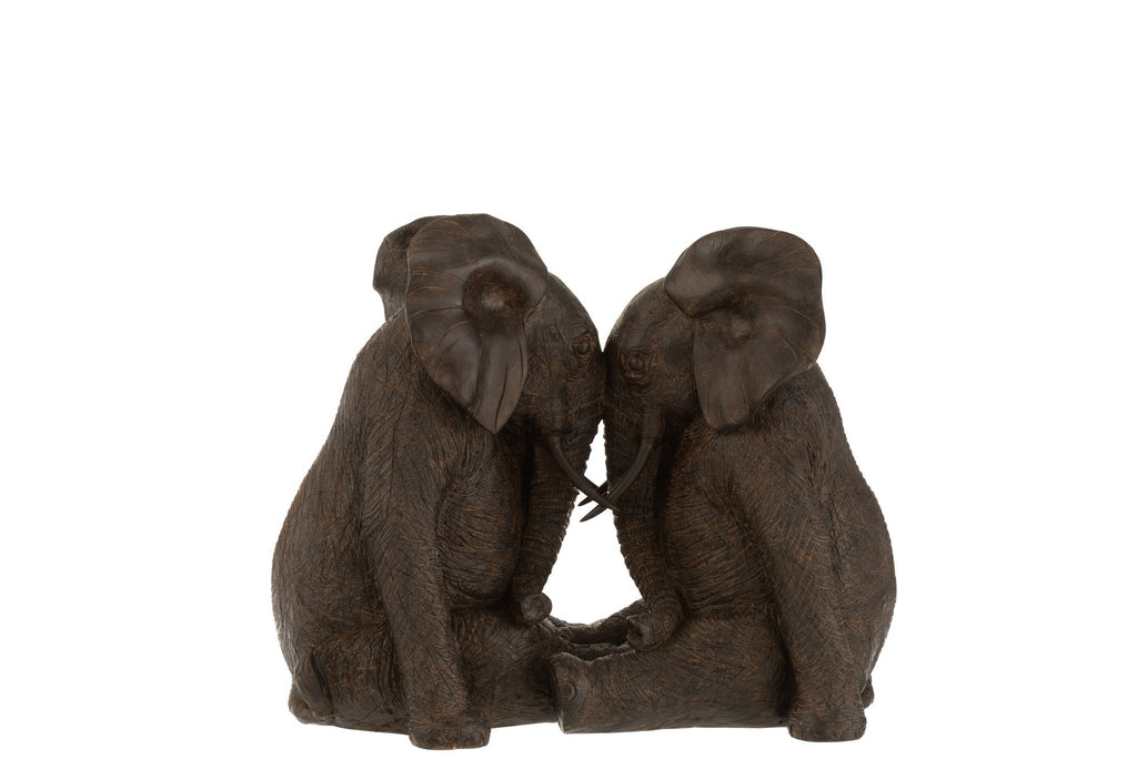 J-Line figuur Koppel Olifant - polyresin - donkerbruin - large
