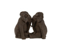 J-Line figuur Koppel Olifant - polyresin - donkerbruin - large