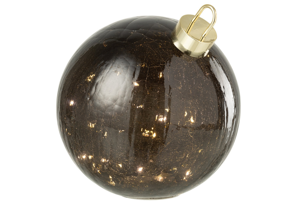 J-Line kerstbal - glas - zwart - L - LED lichtjes