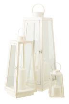 J-Line lantaarn + kaars - glas - wit - L - LED lichtjes