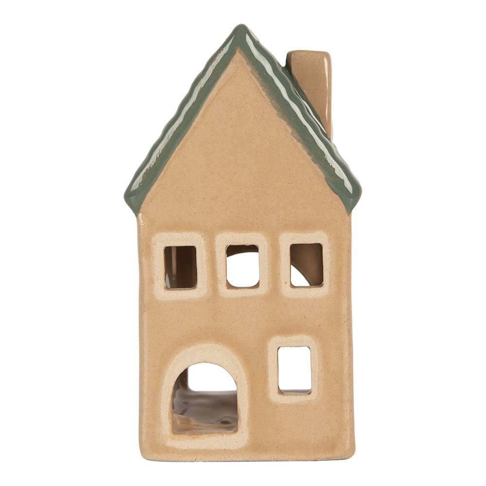 Waxinelichthouder Huis 6x6x11 cm Beige Keramiek