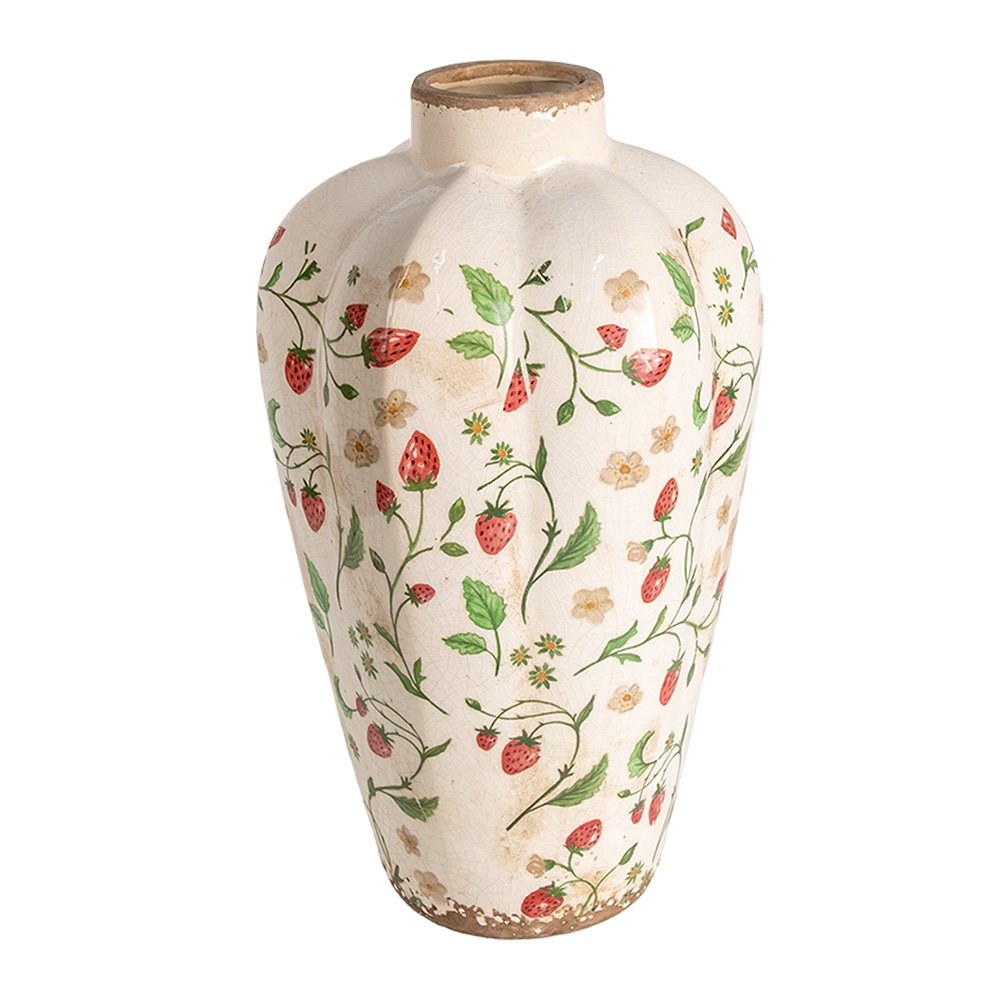 Vaas Ø 21x35 cm Beige Rood Keramiek Aardbeien