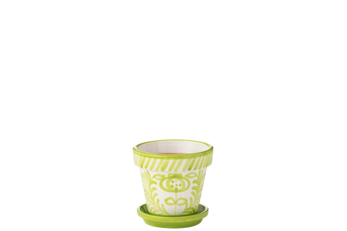 J-Line bloempot Granada - keramiek - groen - small - Ø 21 cm