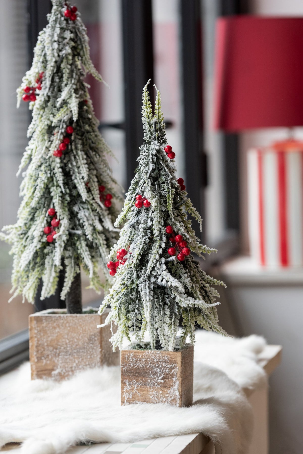 J-Line kerstboom Sneeuw - kunststof - groen/rood - S - LED