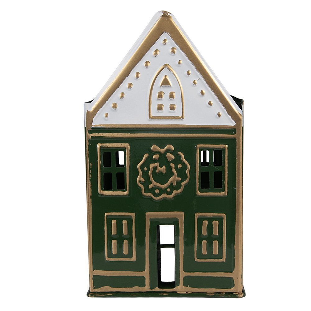 Waxinelichthouder Huis 14x12x25 cm Groen Metaal