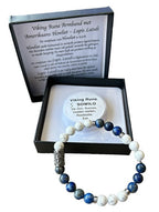 Heren armband 8 mm Sowilo Amerikaans Howliet en Lapis Lazuli met Viking kraal