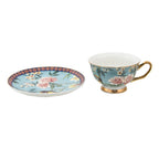 Kop en Schotel 200 ml Blauw Goudkleurig Porselein Vogels Servies