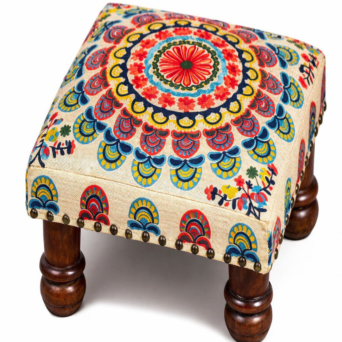 Mystic Mandala katoenen voetenbank met houten poten