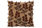 J-Line kussen Bloemen + Bladeren Vierkant - katoen - camel/bruin