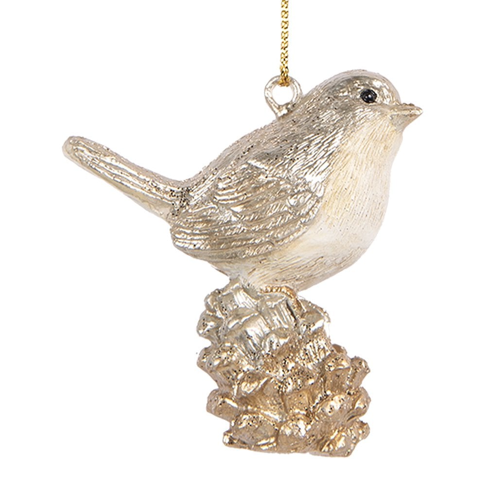 Kersthanger Vogel 6 cm Beige Kunststof