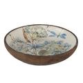 Serveerschaal Ø 20x4 cm Wit Blauw Hout Bloemen Presenteerschaal