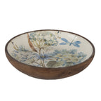 Serveerschaal Ø 20x4 cm Wit Blauw Hout Bloemen Presenteerschaal