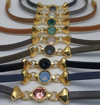 Nexus leren armband glas kristal 24K verguld