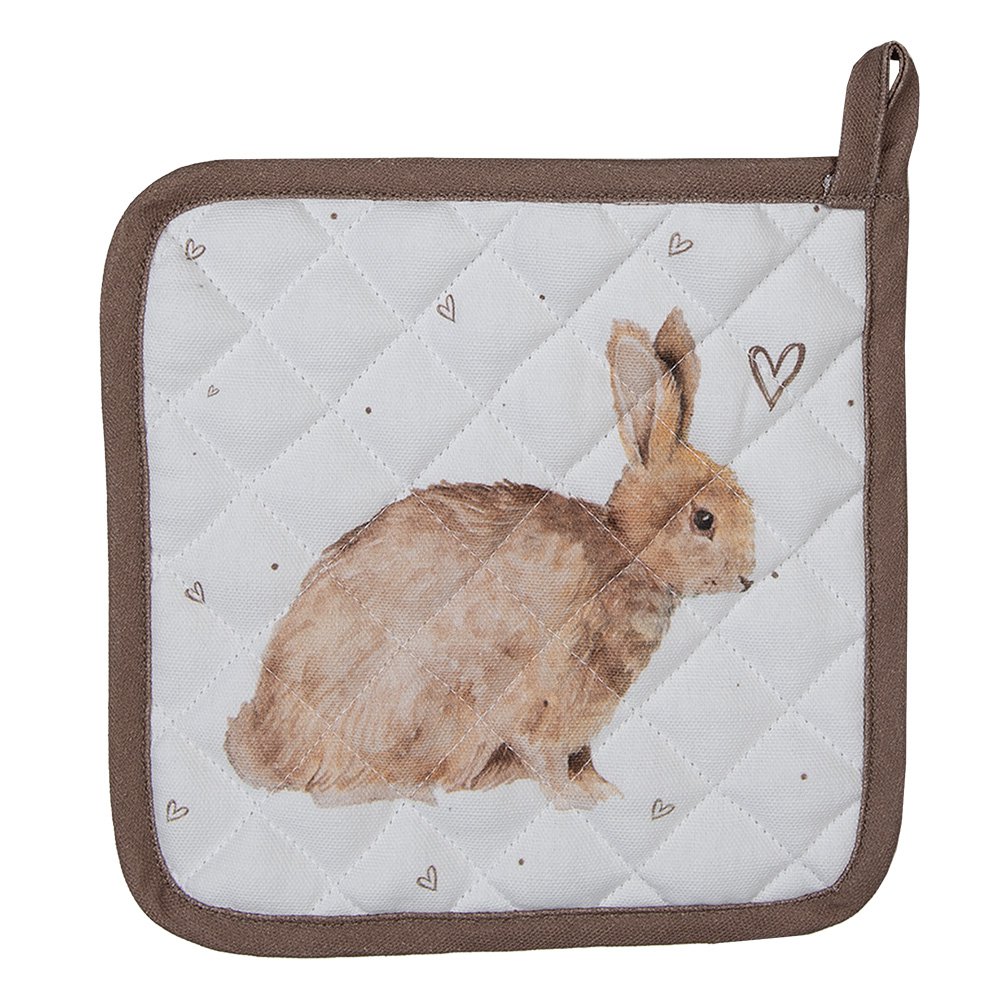 Kind Pannenlap 16x16 cm Wit Bruin Katoen Konijn