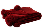 J-Line Plaid Pompon - polyester - rood - 170 x 130 cm
