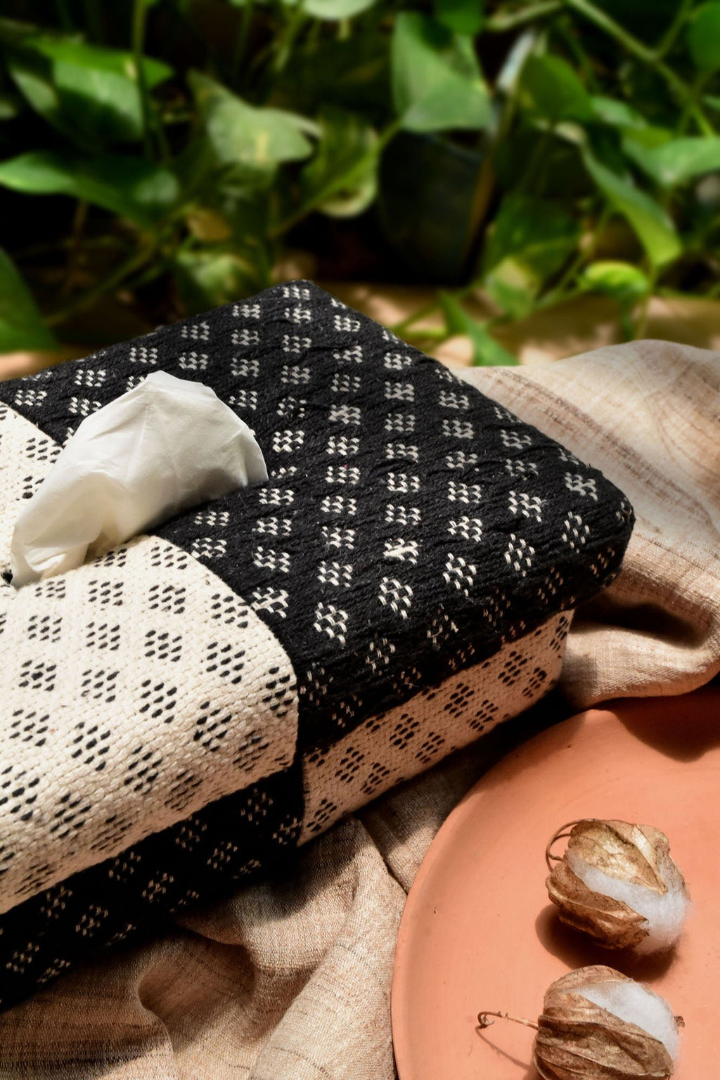 Handgeweven jacquard tissuebox - dubbelzijdig patroon