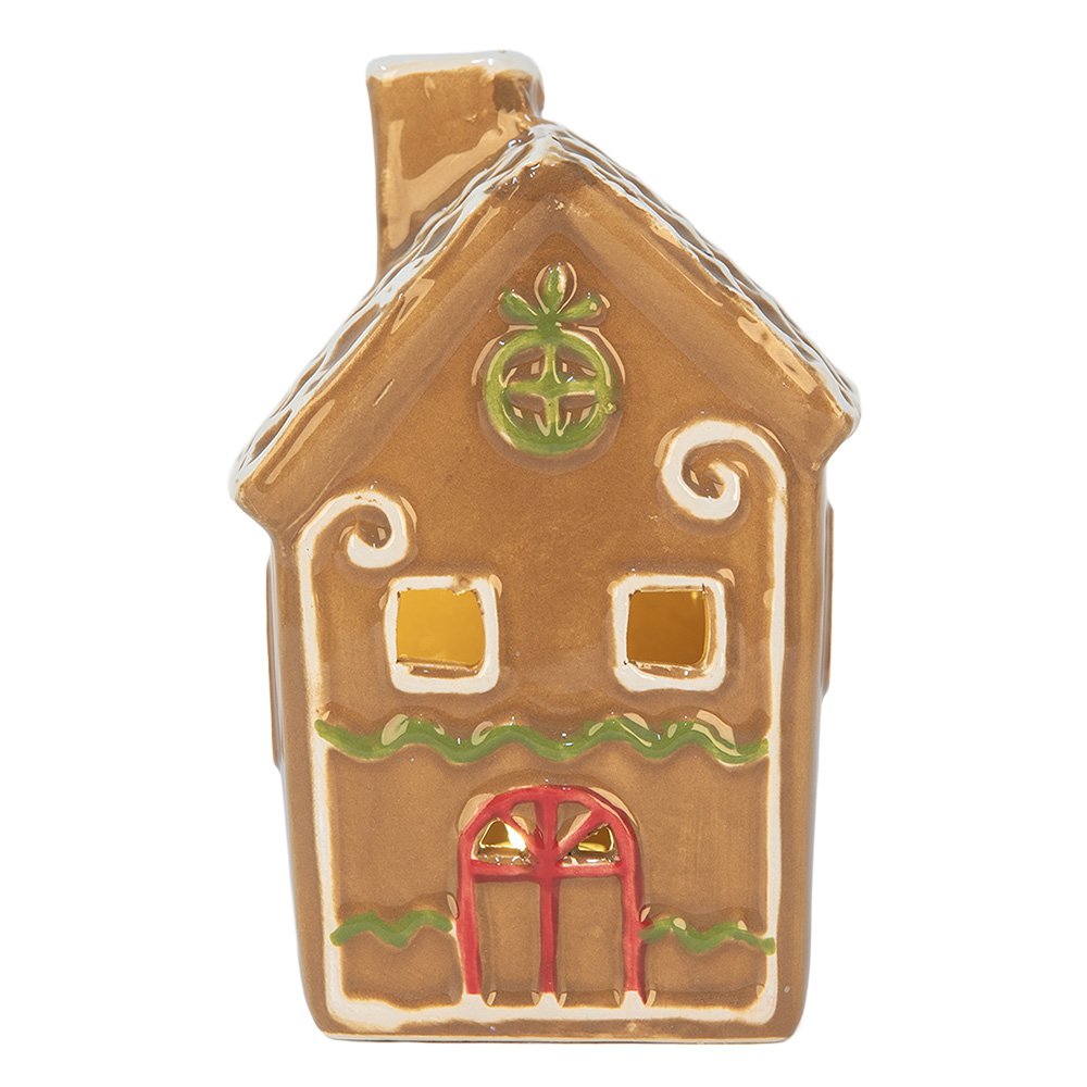 Gingerbread house met LED 8x8x12 cm Bruin Keramiek