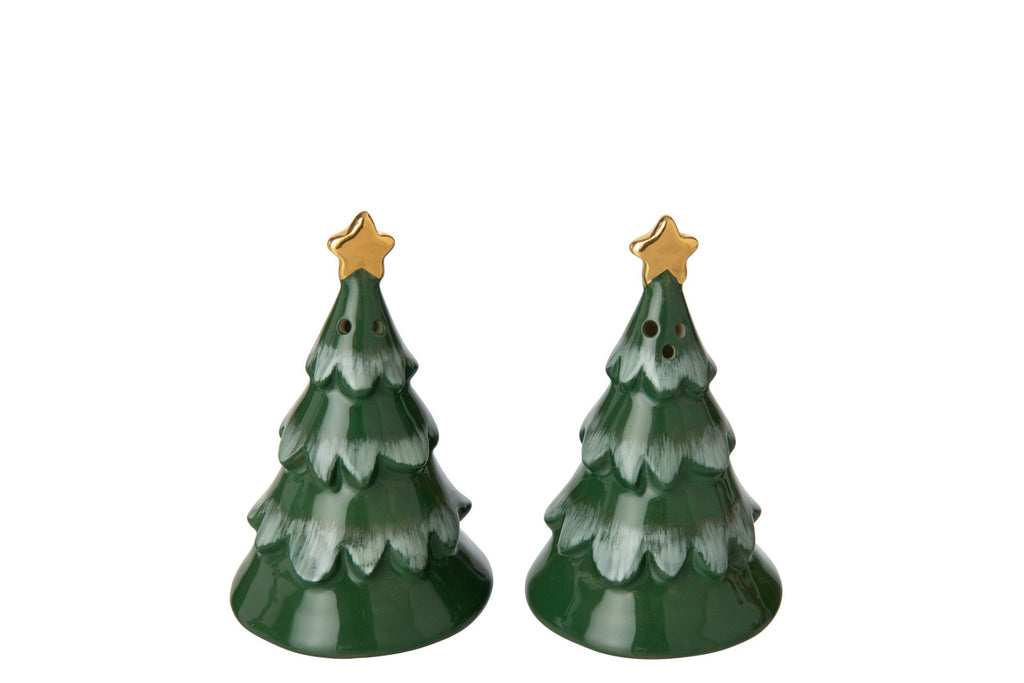 J-Line Peper-en-zoutstel kerstboom - steengoed - donkergroen