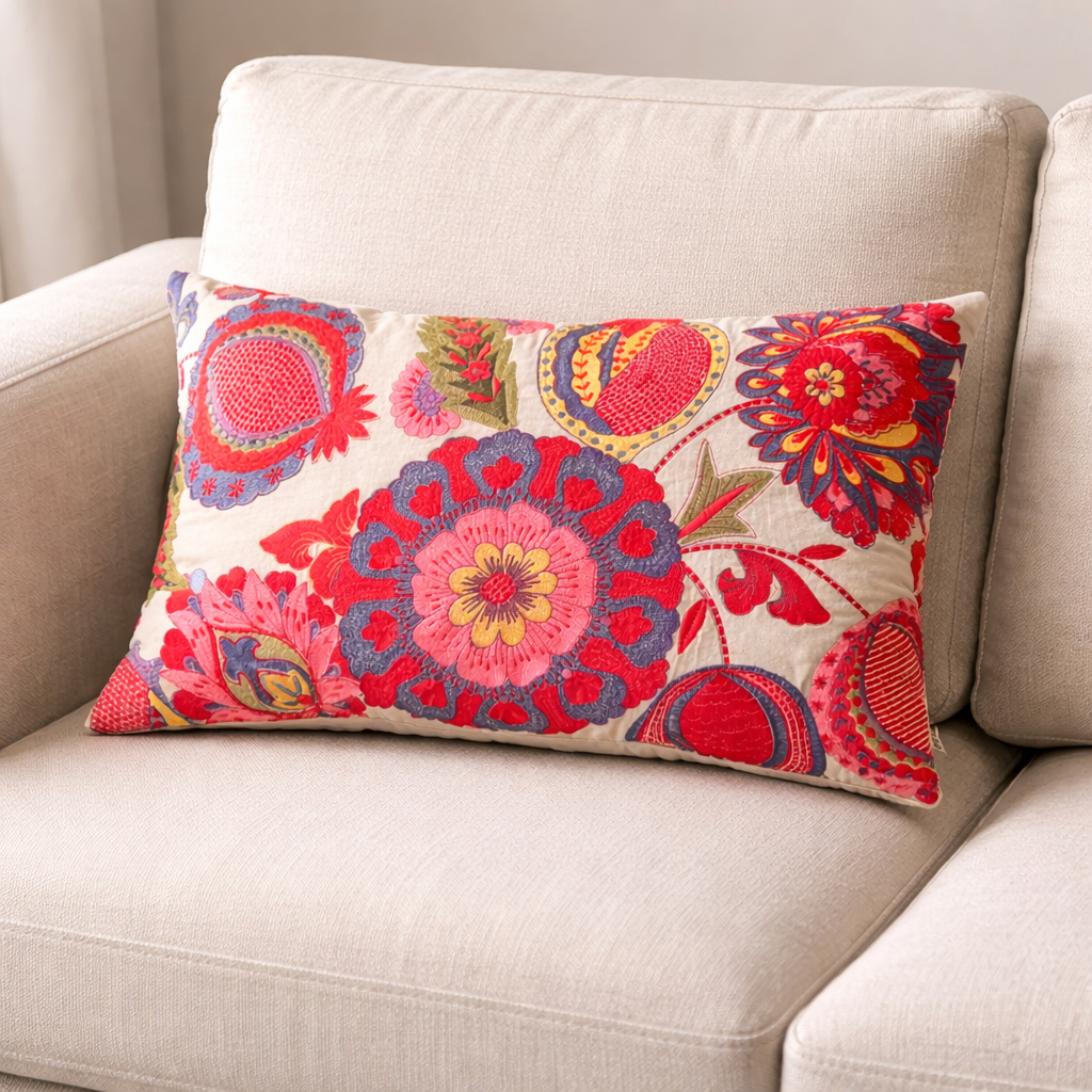 Boho geborduurd katoen - Fluwelen lendenkussen - 40 x 60 cm