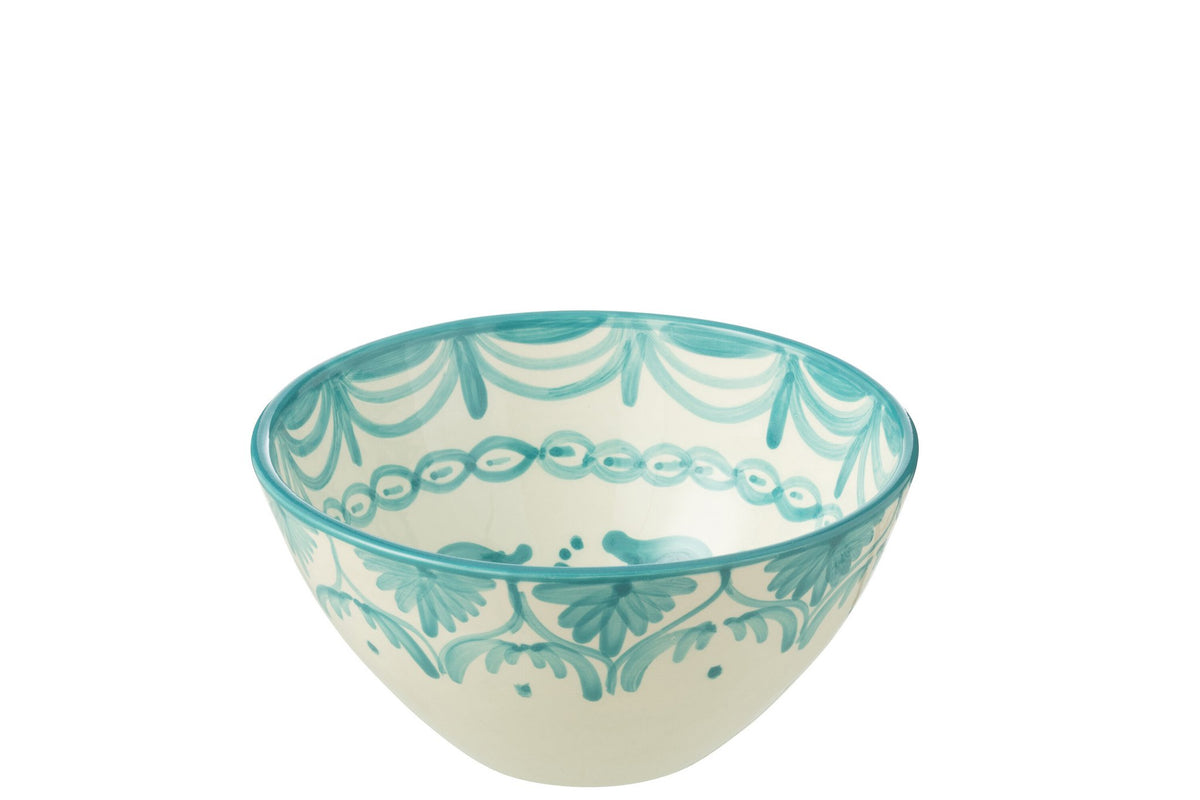 J-Line kom Granada High - keramiek - wit/aqua - medium - Ø 22 cm