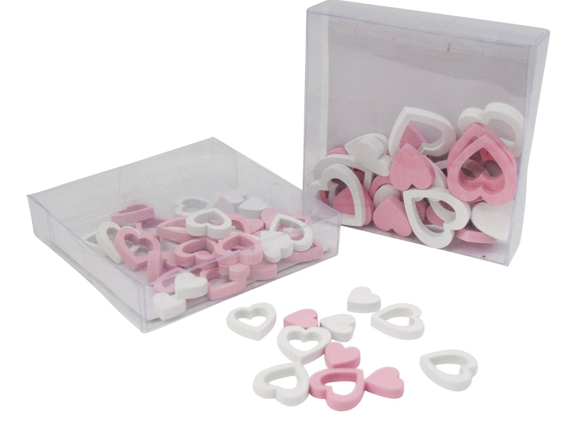 Houten strooihartjes 24/48st wit-rose