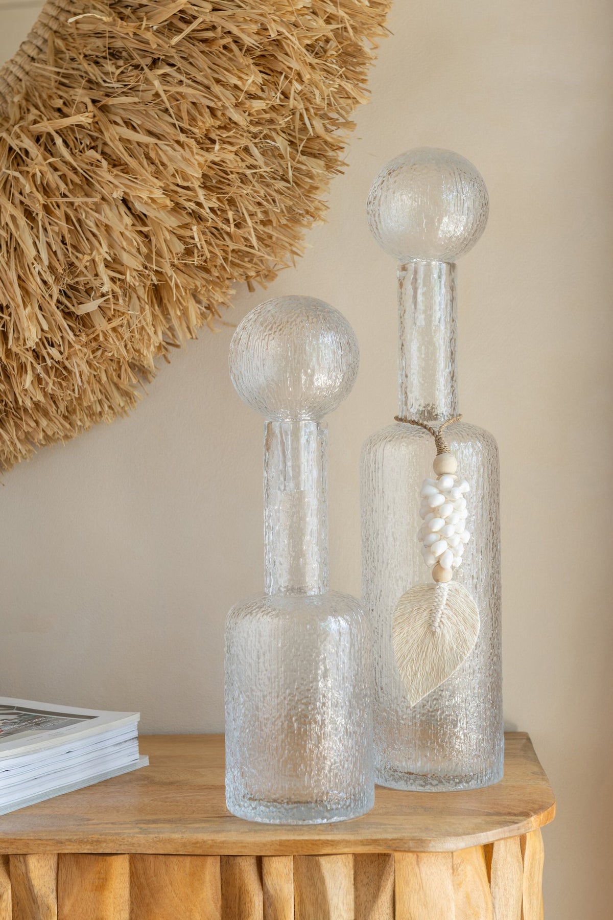 J-Line decoratie Fles Reliëf - glas - transparant - L