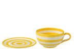 J-Line kopje + schoteltje Granada Stripes - keramiek - wit/geel
