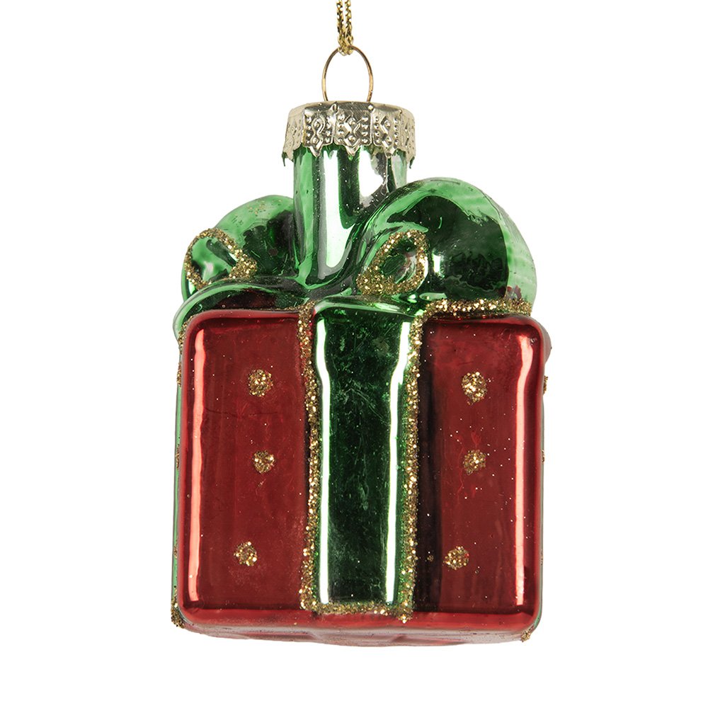 Kersthanger Cadeau 4x4x6 cm Rood Glas