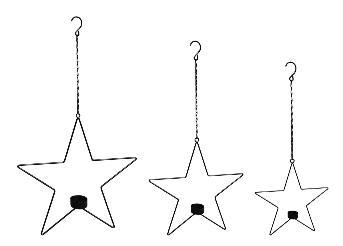 Metalen sterhanger met theelichthouder 30cm zwart