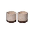 Travertine kaarshouder M Ø9,5x6,5cm incl. hout plateau