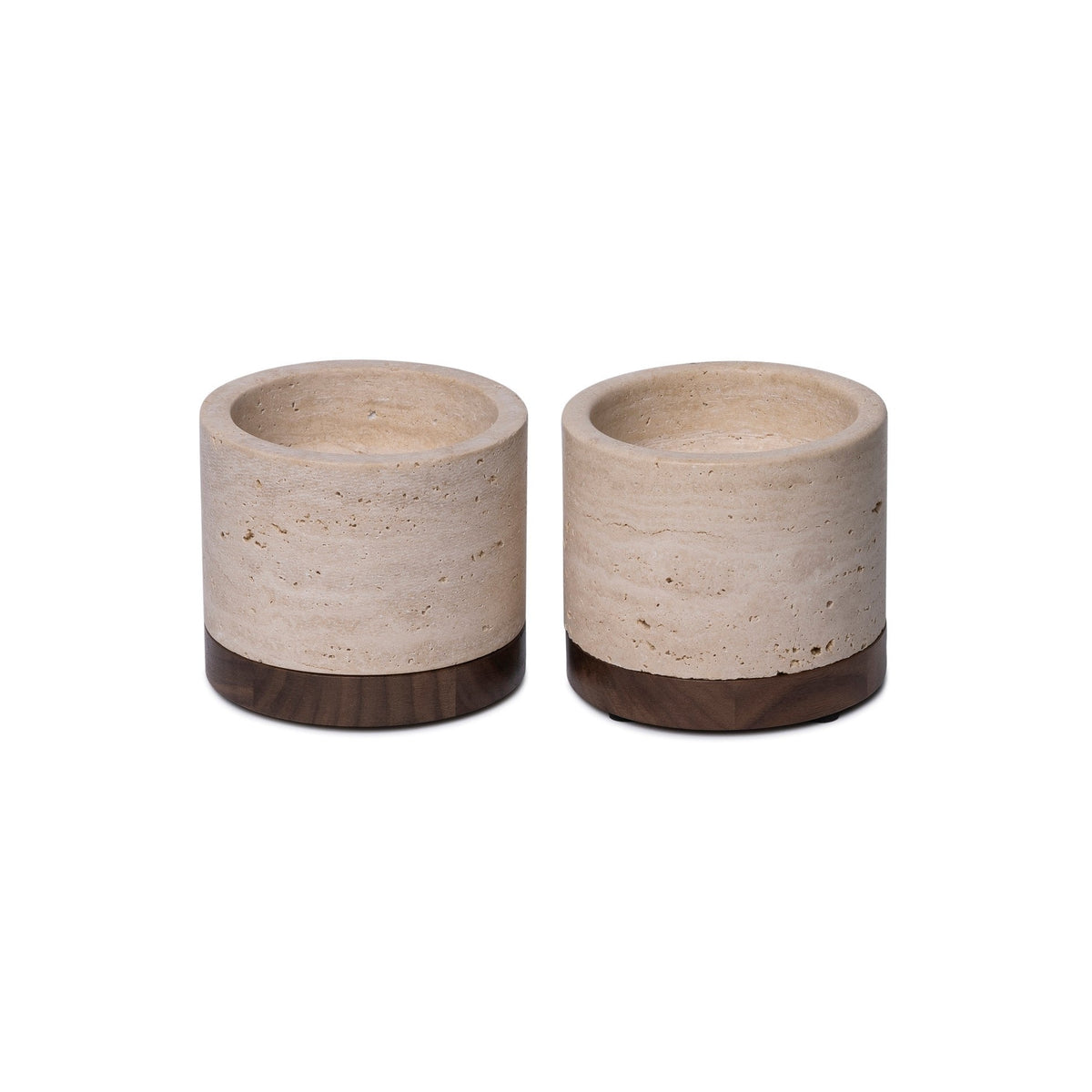 Travertine kaarshouder M Ø9,5x6,5cm incl. hout plateau