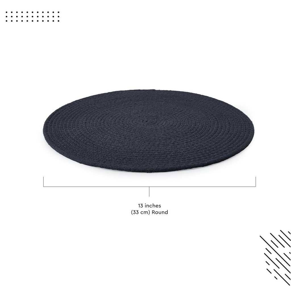 Eettafelmatten – geribbeld katoen – 32 cm rond, set van 4