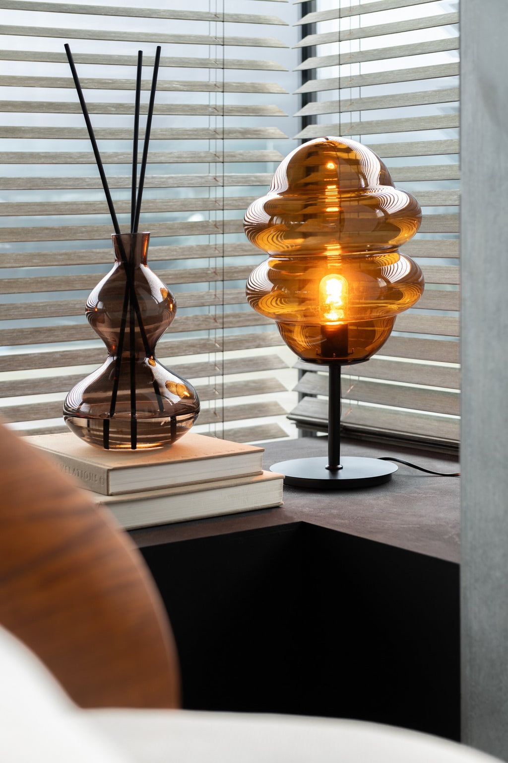 J-Line tafellamp Honinglepel - glas - bruin