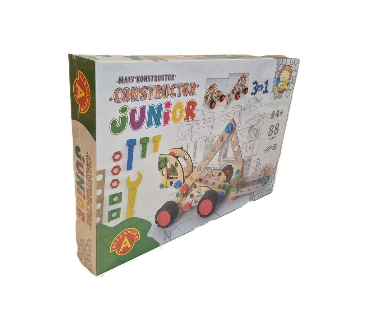 Constructieset Constructor Junior Bulldozer 3 in 1 van hout- 88 onderdelen