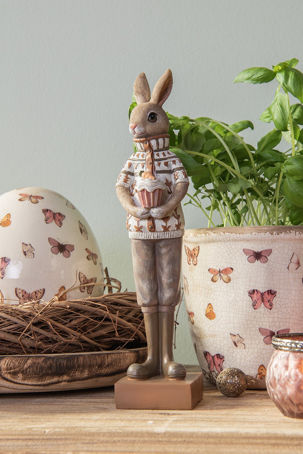 Beeld Konijn 28 cm Bruin Beige Polyresin
