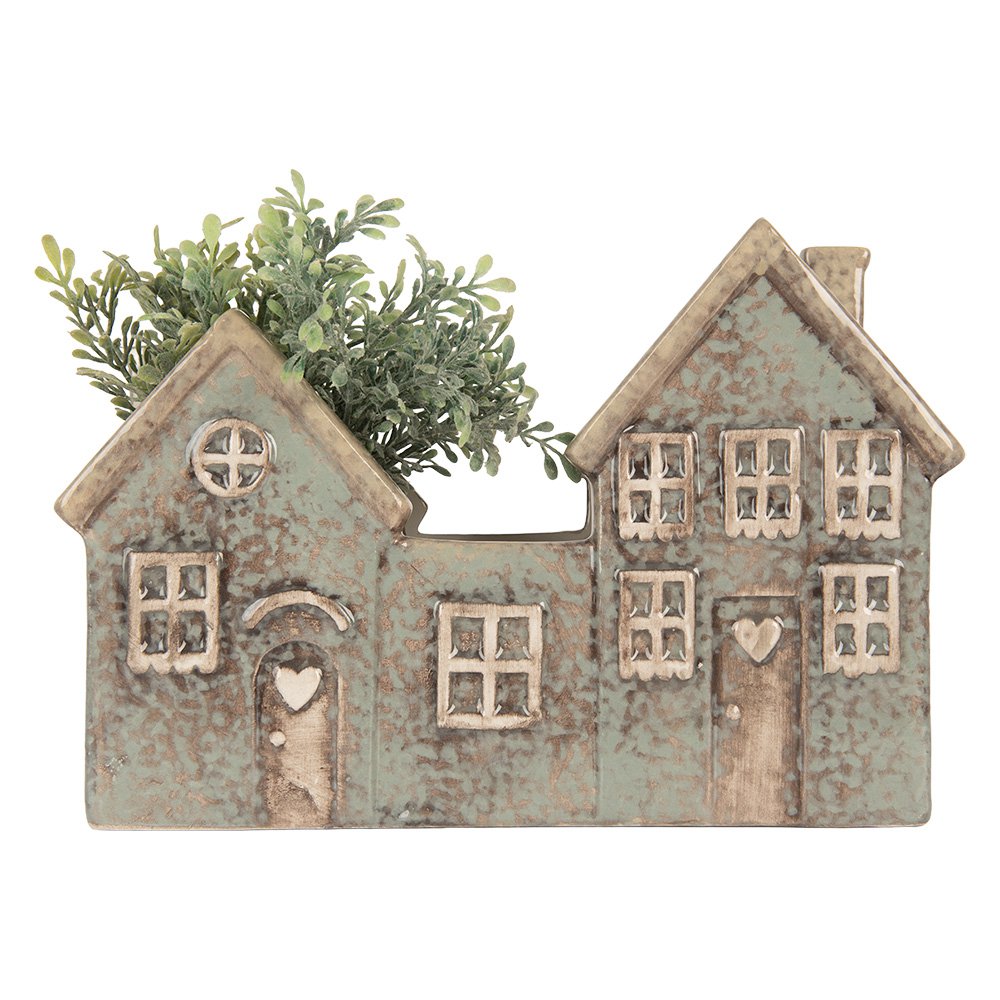 Waxinelichthouder Huis 22x9x15 cm Groen Keramiek