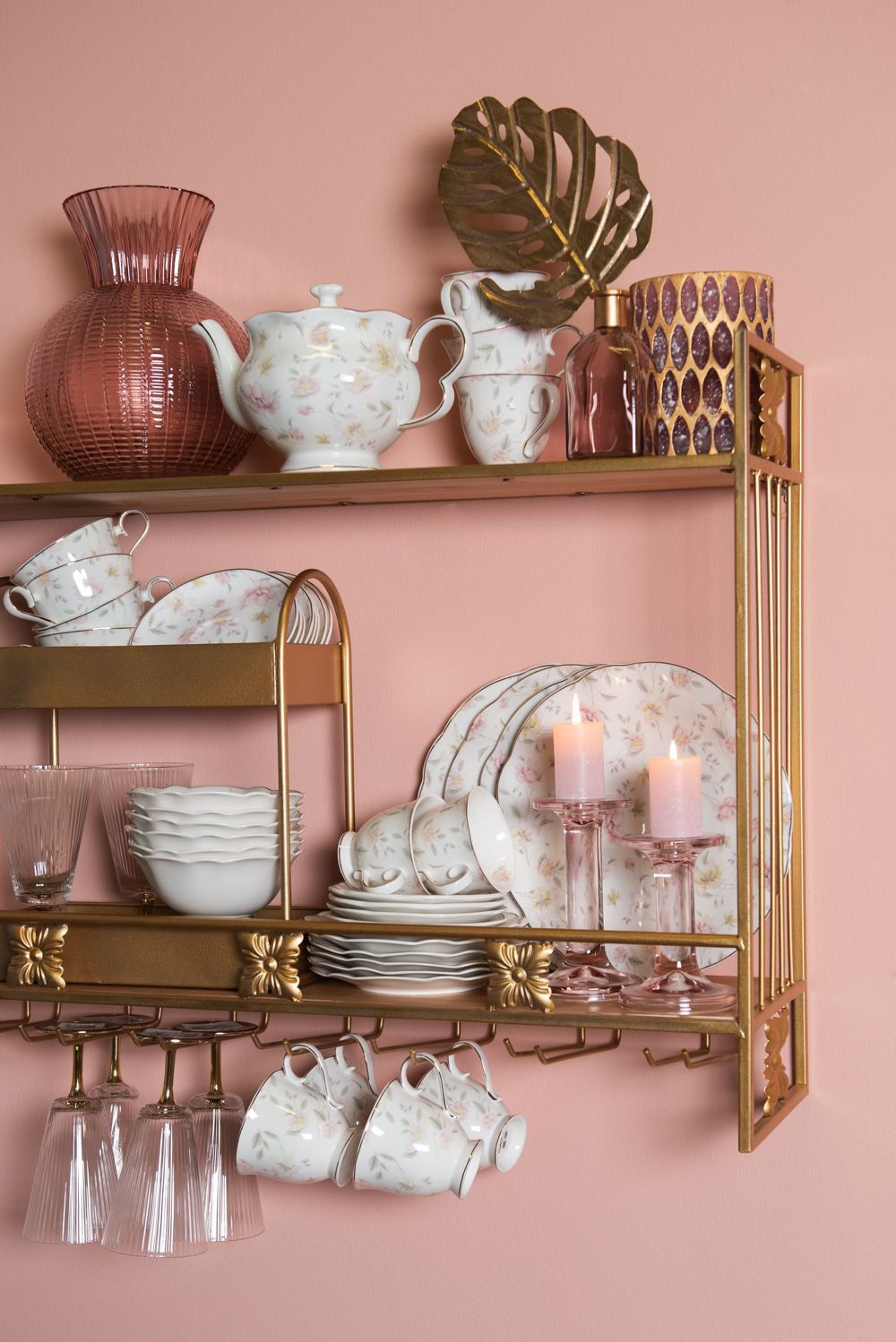 Dinerbord Ø 26 cm Wit Roze Porselein Bloemen Eetbord