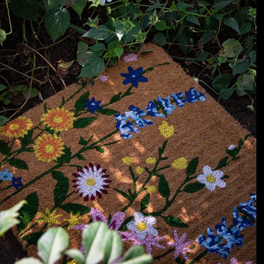 Kokosmat handgeweven wilde bloemen 75cm