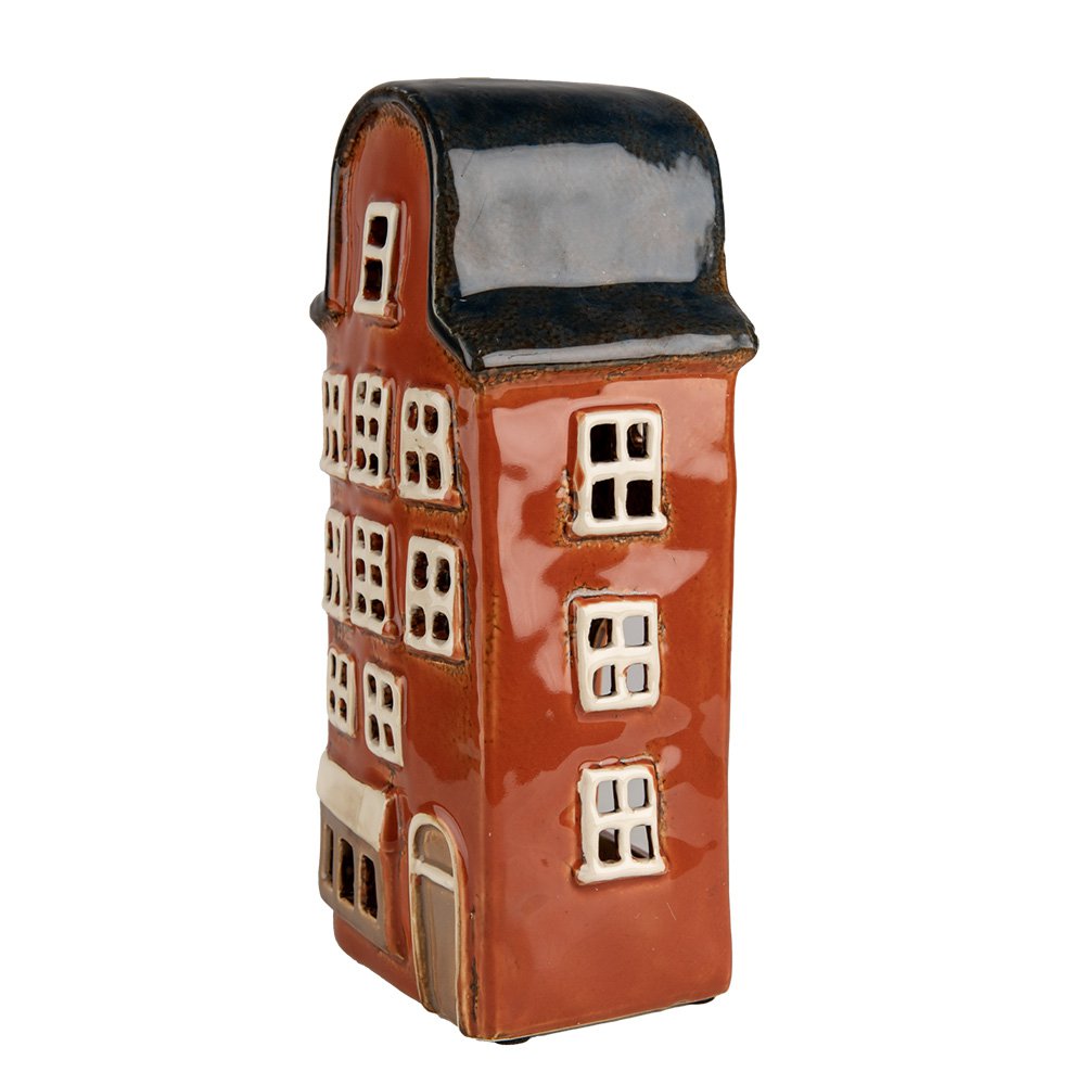 Waxinelichthouder Huis 12x9x25 cm Rood Blauw Keramiek Theelichthouder
