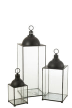 J-Line lantaarn Hagrid - glas/ijzer - zwart - large