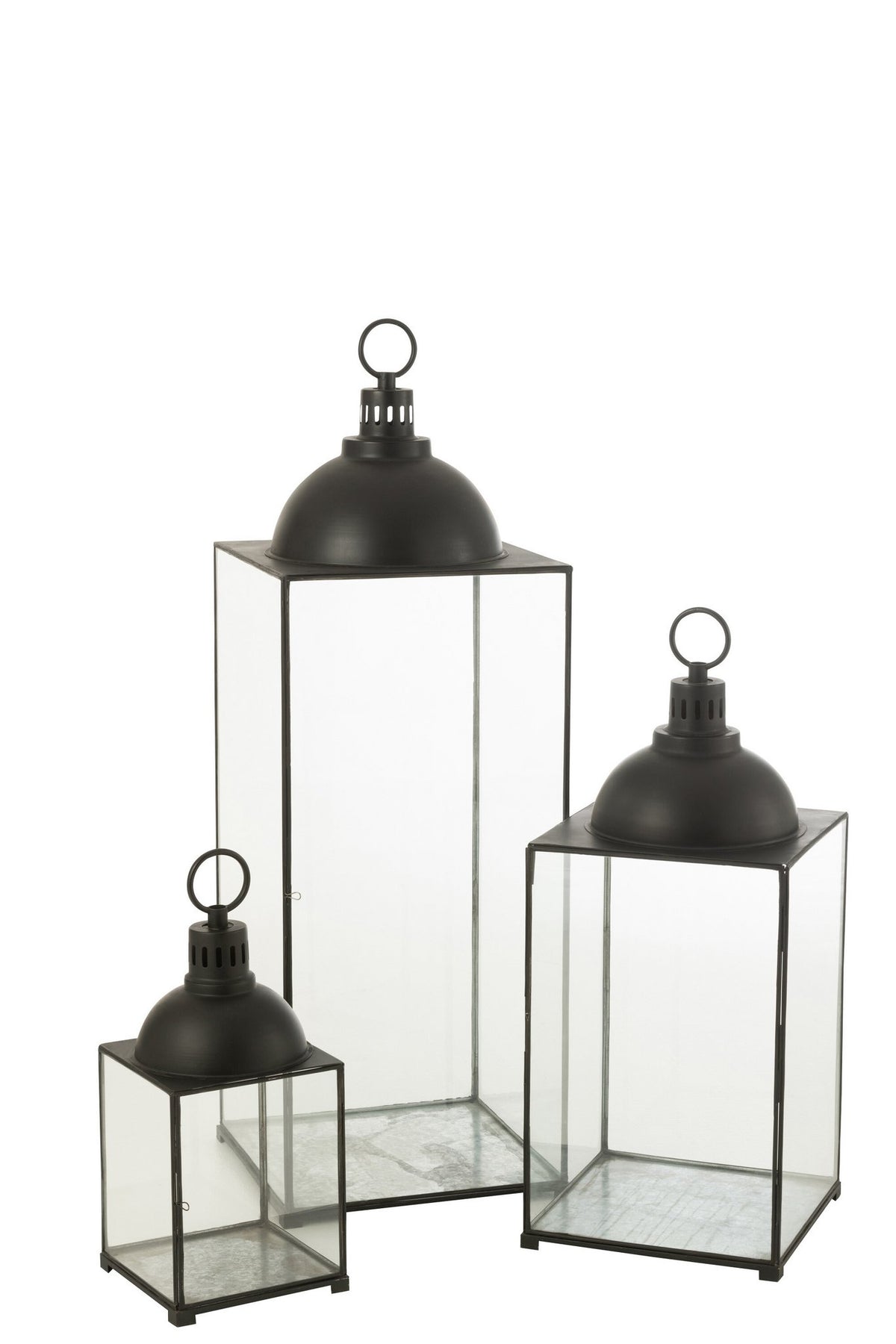 J-Line lantaarn Hagrid - glas/ijzer - zwart - large