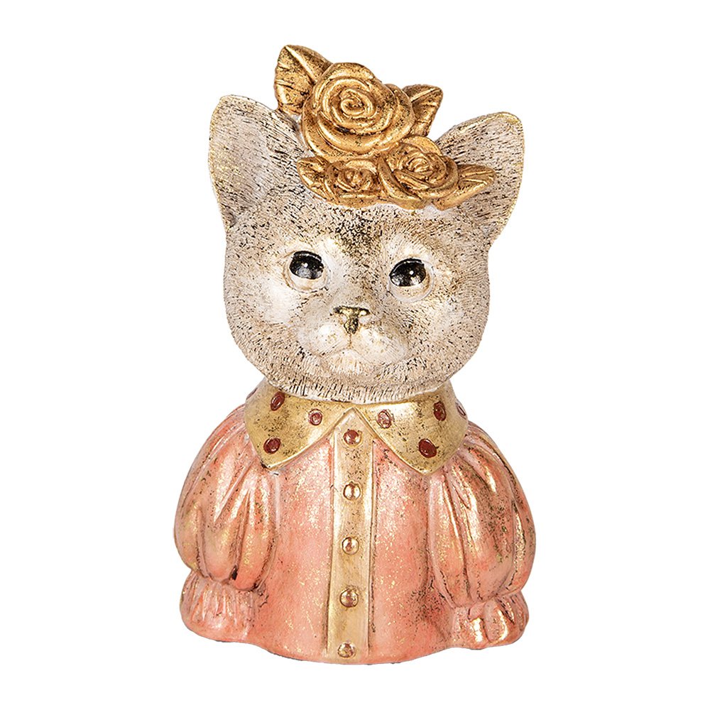 Decoratie Beeld Kat 12x9x18 cm Wit Roze Kunststof