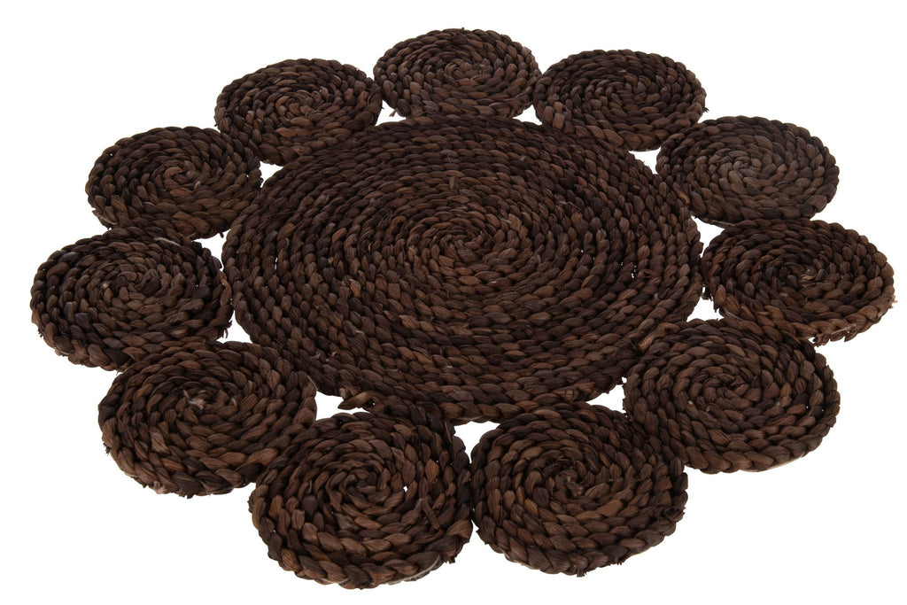 J-Line Rond Bloem placemat - jute - donkerbruin