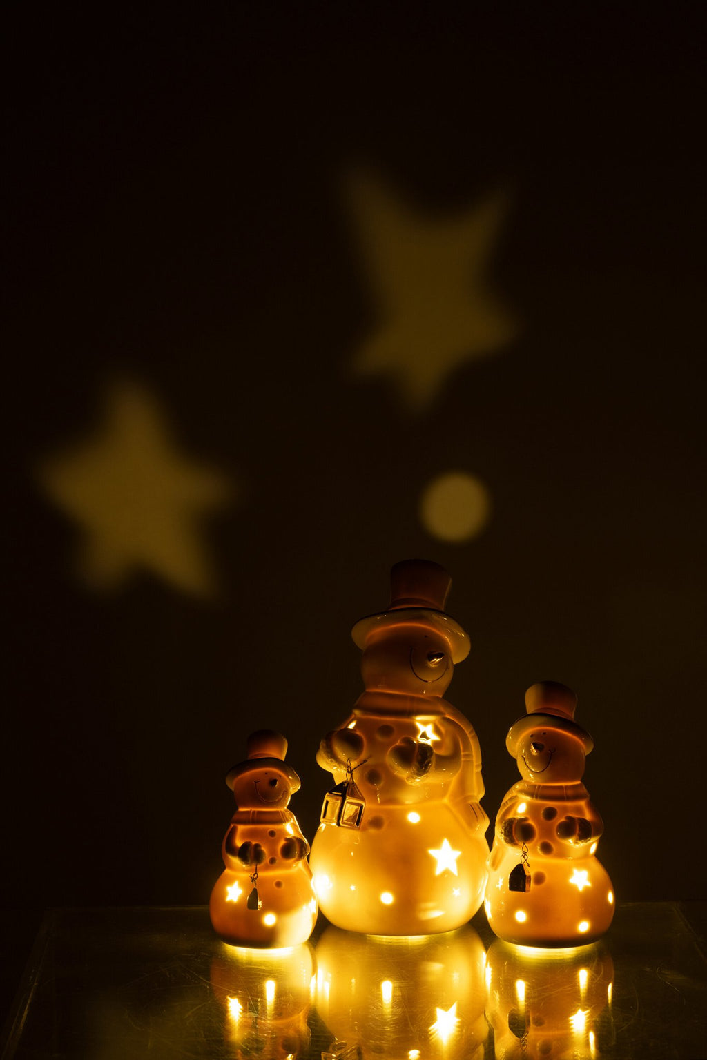 J-Line figuur Sneeuwman - porselein - ecru - L - LED lichtjes