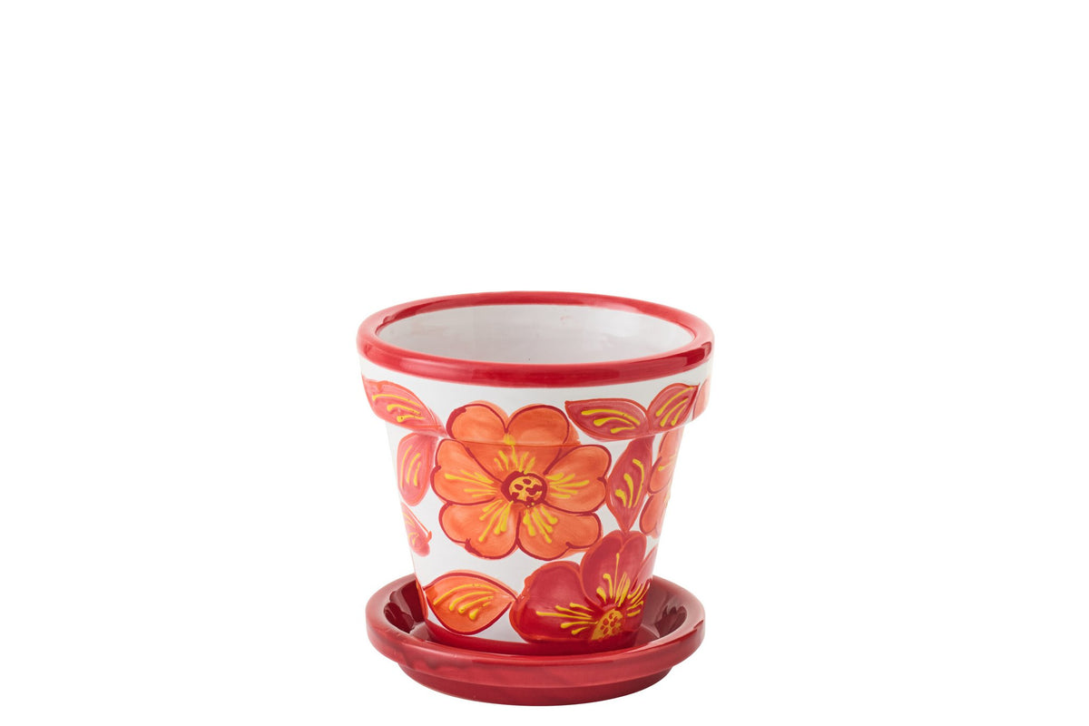 J-Line bloempot - keramiek - oranje/wit - S