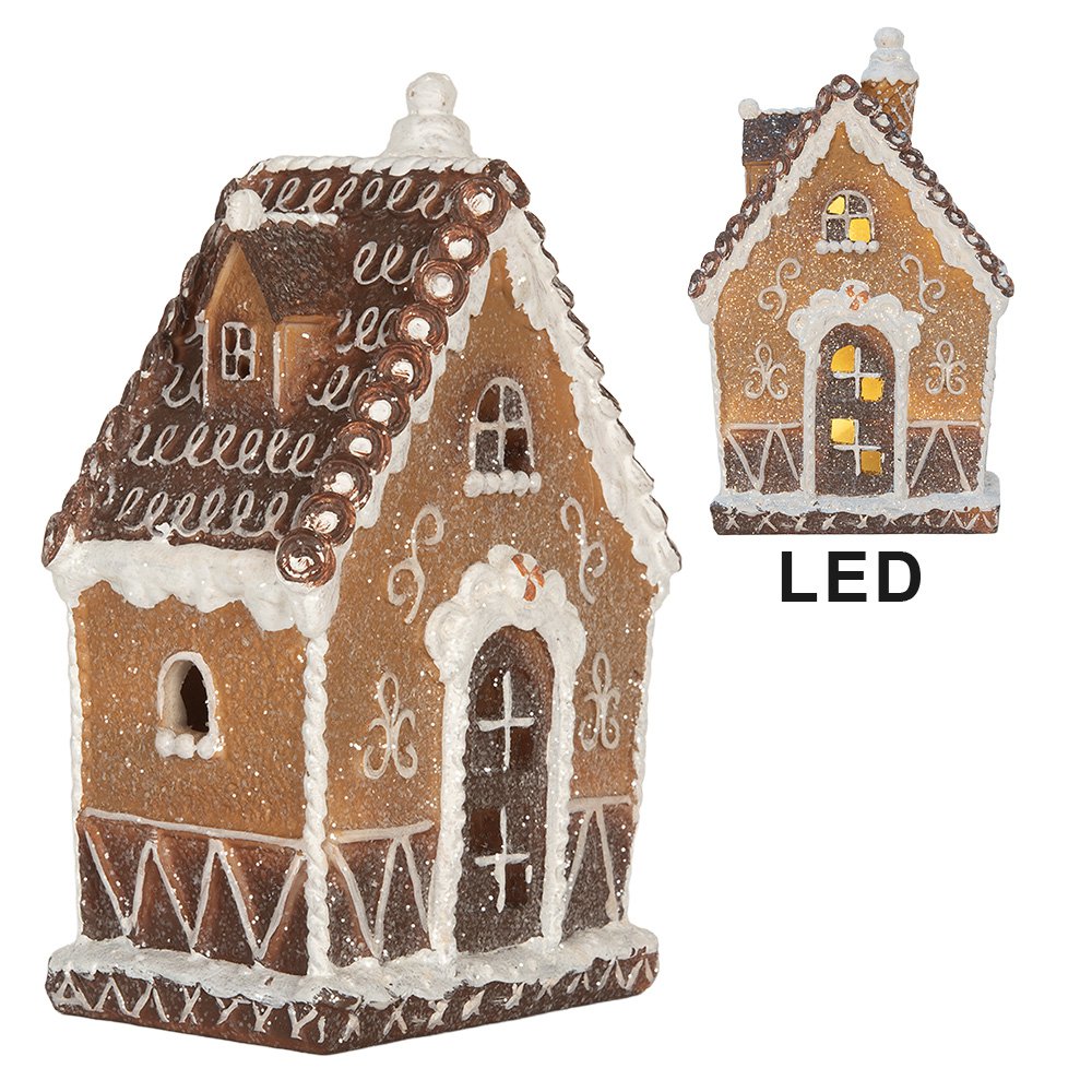 Gingerbread house met LED 13x9x20 cm Bruin Kunststof